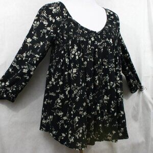 Denim & Supply Ralph Lauren Black Viscose Floral Front Button Blouse SZ M EUC